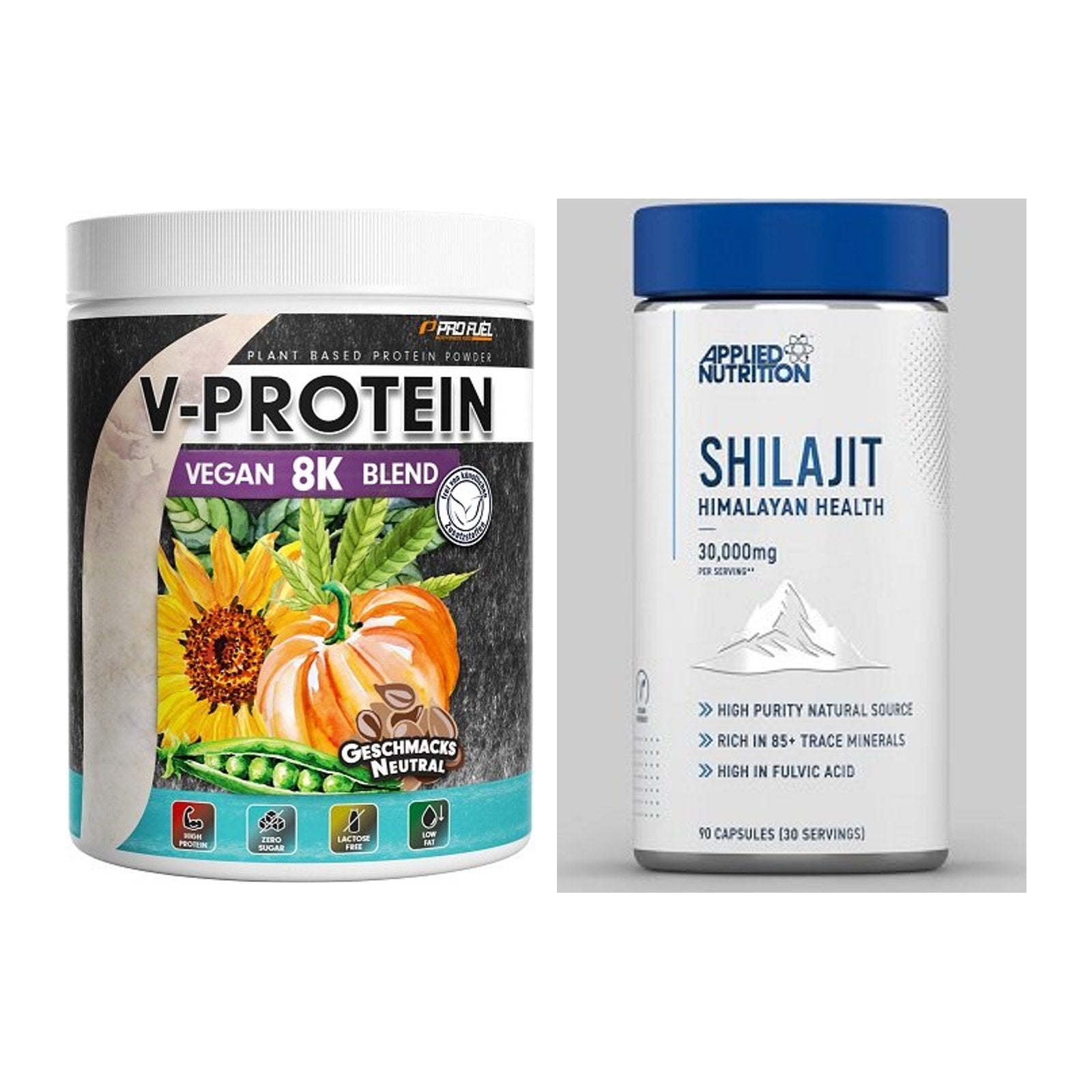 Basis-Set: ProFuel V-Protein Vegan 8K + Applied Nutrition Shilajit – alle enthaltenen Artikel