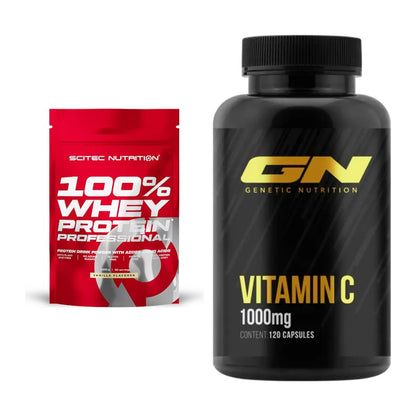 Basis-Set: Scitec 100% Whey Protein + GN Vitamin C Health Line – alle enthaltenen Artikel