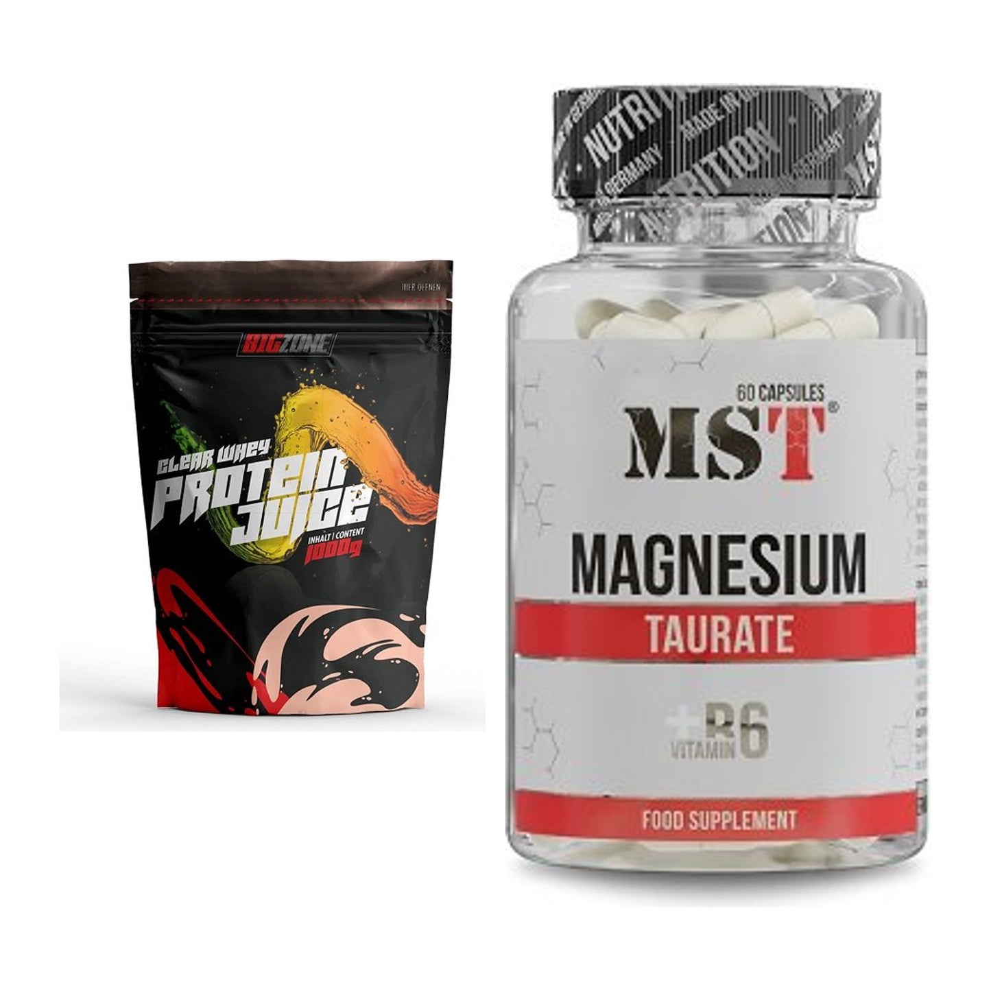 Basis-Set: Big Zone Clear Whey Protein Juice + MST Magnesium Taurat – alle enthaltenen Artikel