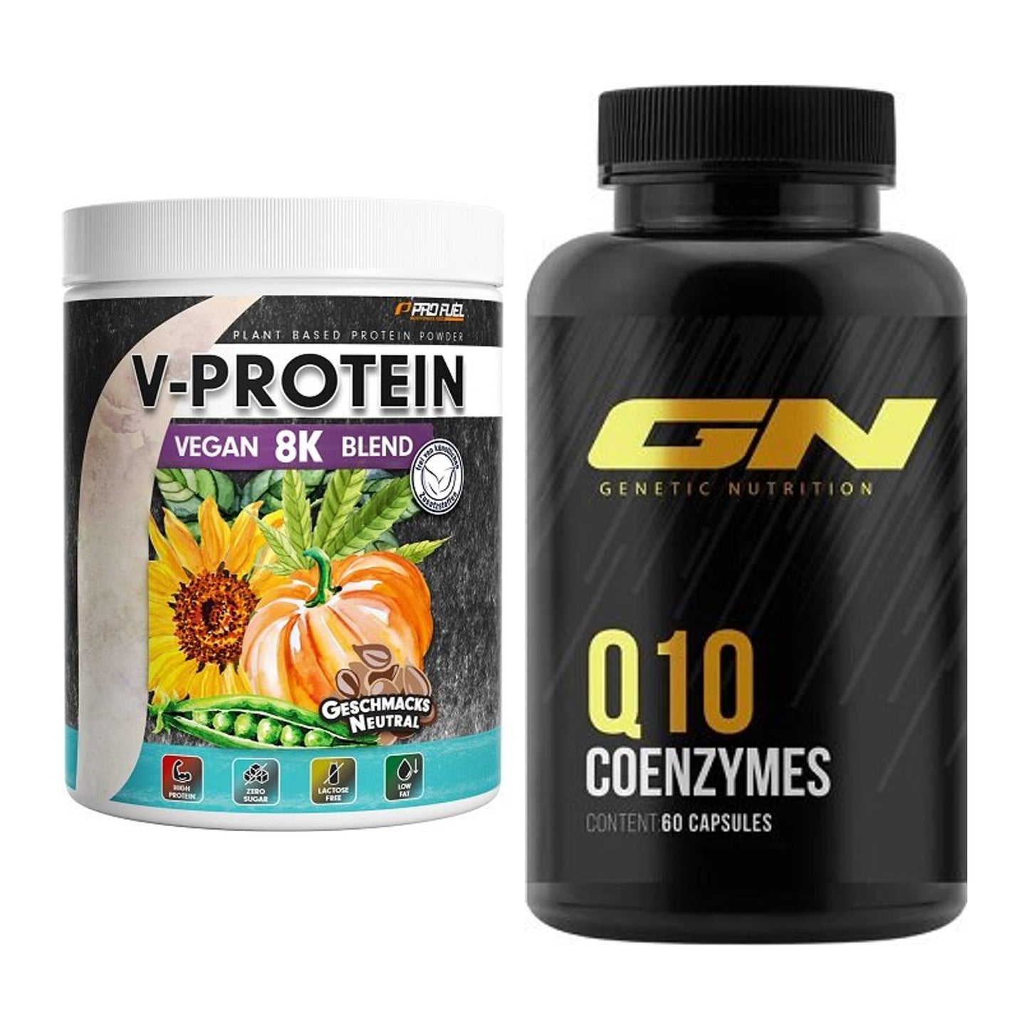 Basis-Set: ProFuel V-Protein Vegan 8K Blend + GN Q10 Health Line – alle enthaltenen Artikel