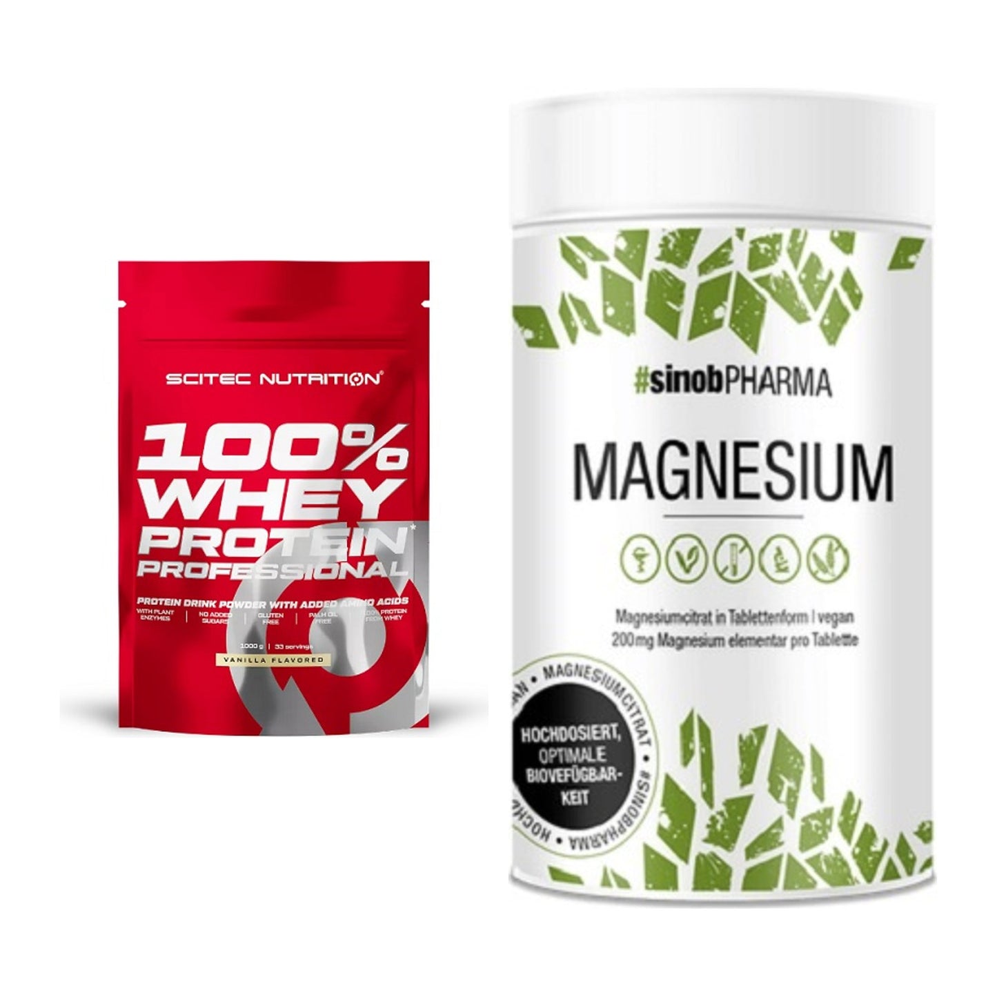 Basis-Set: Scitec 100% Whey Protein + Sinob Magnesium Citrat – alle enthaltenen Artikel