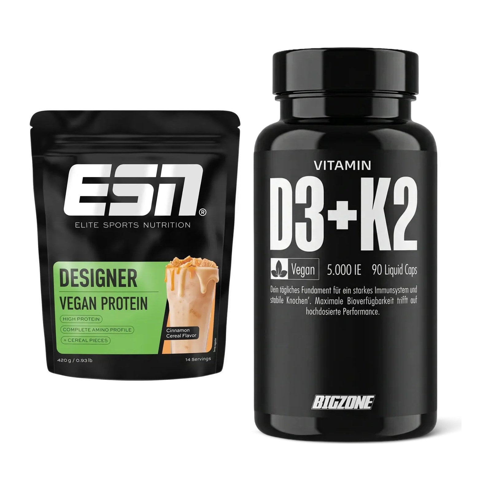 Basis-Set: ESN Designer Vegan Protein + Big Zone Vitamin D3 + K2 – alle enthaltenen Artikel