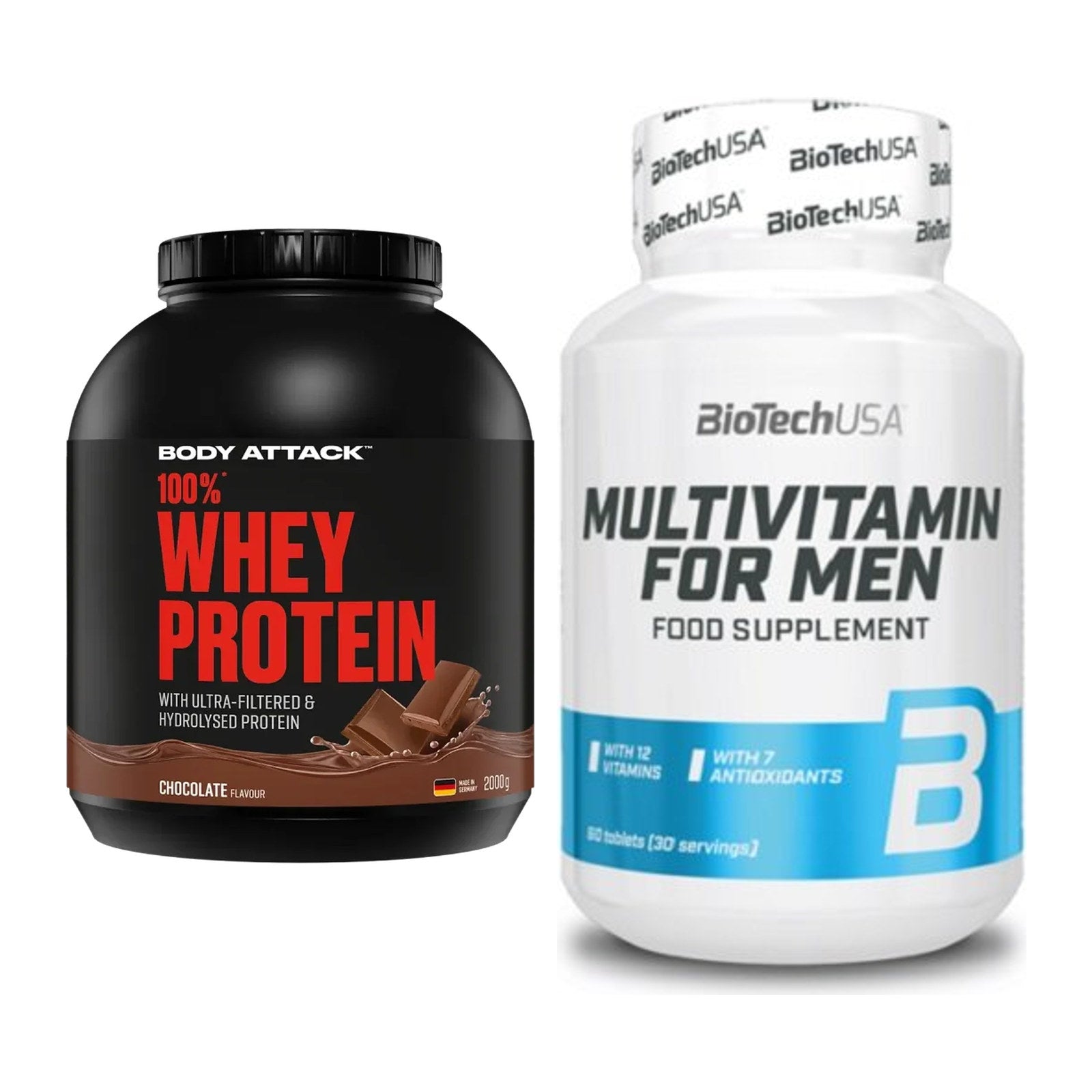 Basis-Set: Body Attack 100% Whey + BioTech Multivitamin for Men – alle enthaltenen Artikel