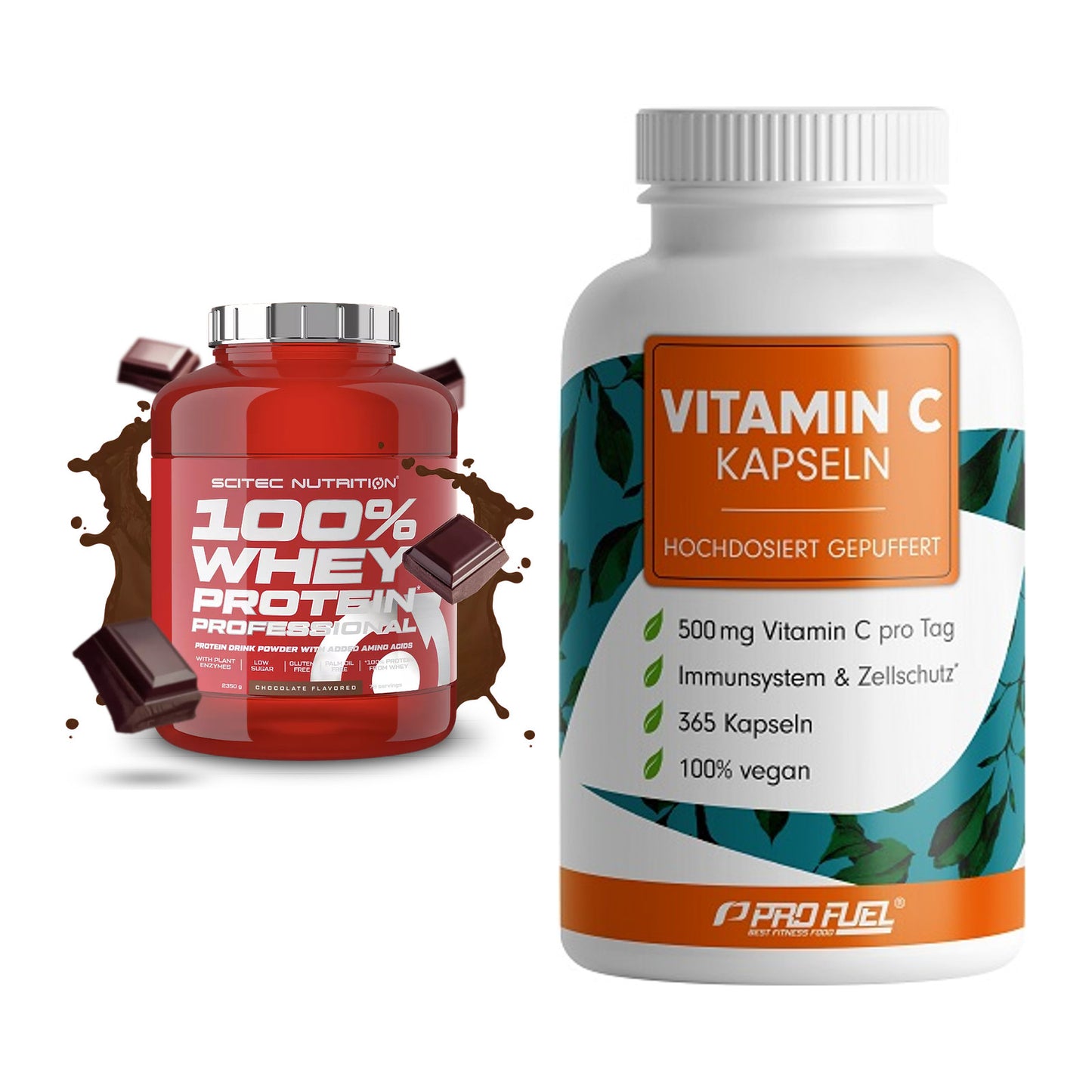 Basis-Set: Scitec 100% Whey Professional + ProFuel Vitamin C gepuffert – alle enthaltenen Artikel