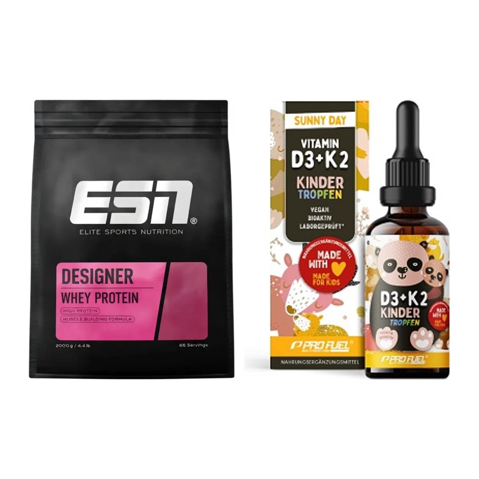 Basis-Set: ESN Designer Whey + ProFuel VITAMIN D3 + K2 Kinder – alle enthaltenen Artikel