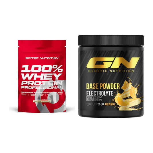 Basis-Set: Scitec 100% Whey Protein + GN Base Powder – alle enthaltenen Artikel