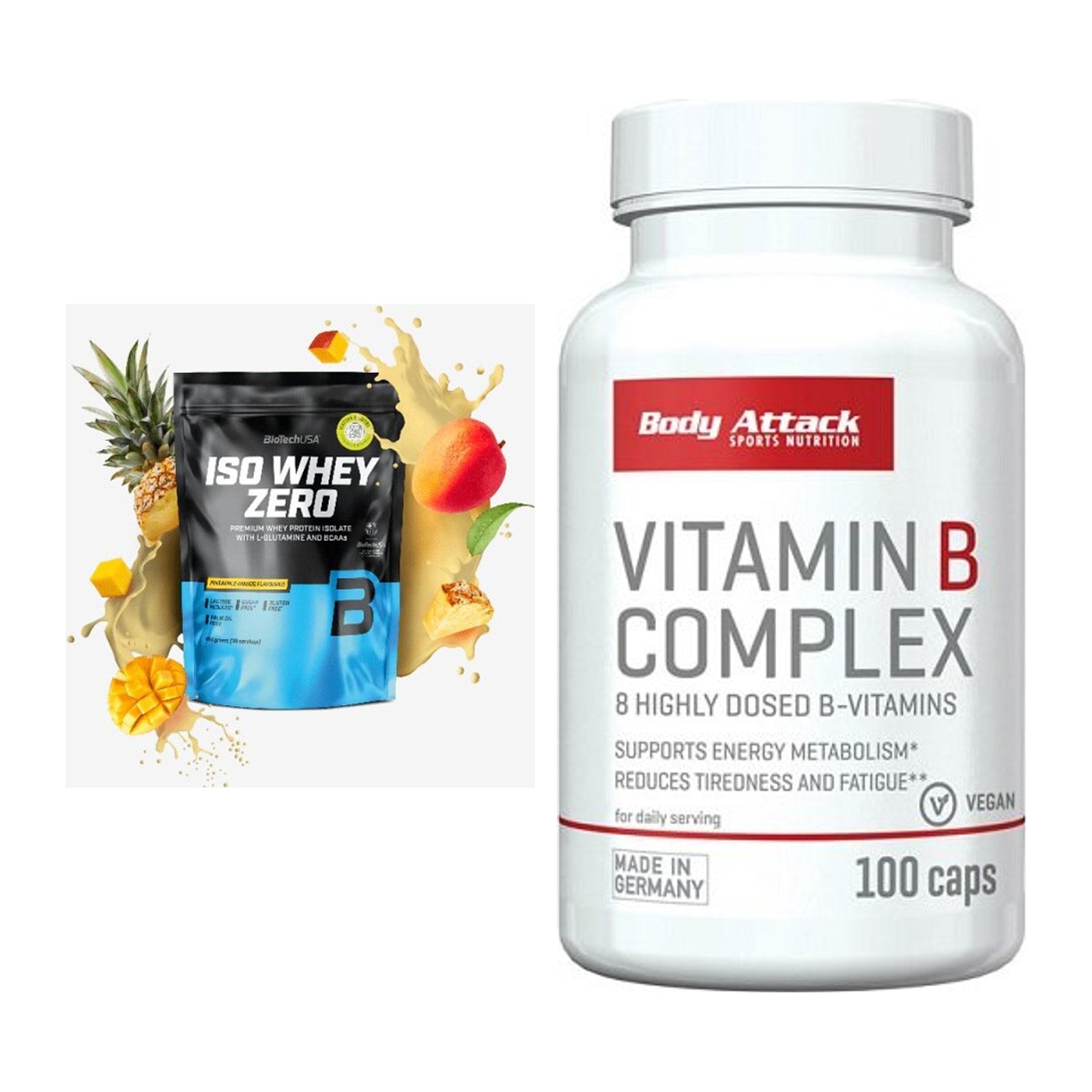 Basis-Set: BioTech Iso Whey Zero + Body Attack Vitamin B-Complex – alle enthaltenen Artikel