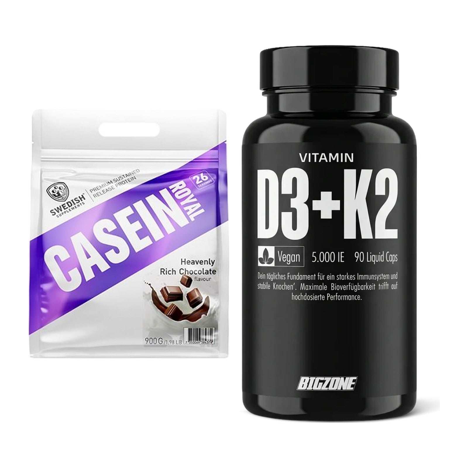 Basis-Set: Swedish Supplements Casein Royal + Big Zone Vitamin D3 + K2 – alle enthaltenen Artikel