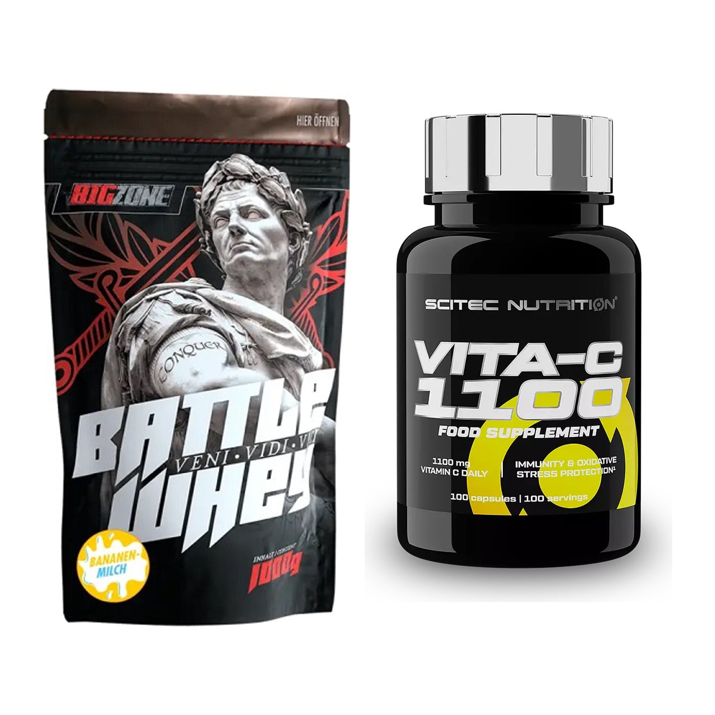 Basis-Set: Big Zone Battle Whey + Scitec Vitamin C 1100 – alle enthaltenen Artikel