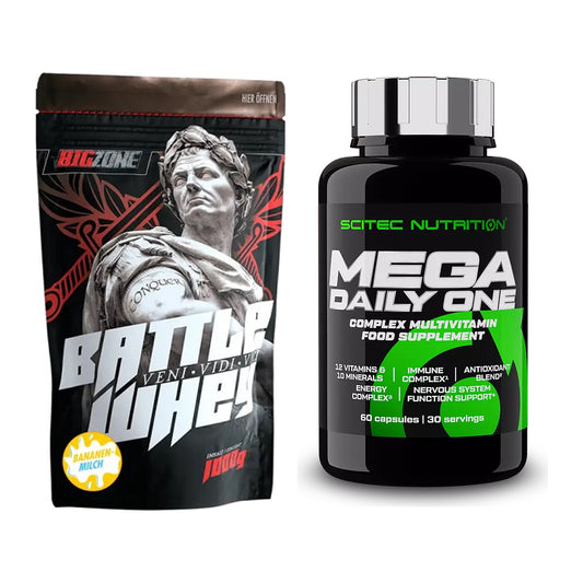 Basis-Set: Big Zone Battle Whey + Scitec Mega Daily One Plus – alle enthaltenen Artikel