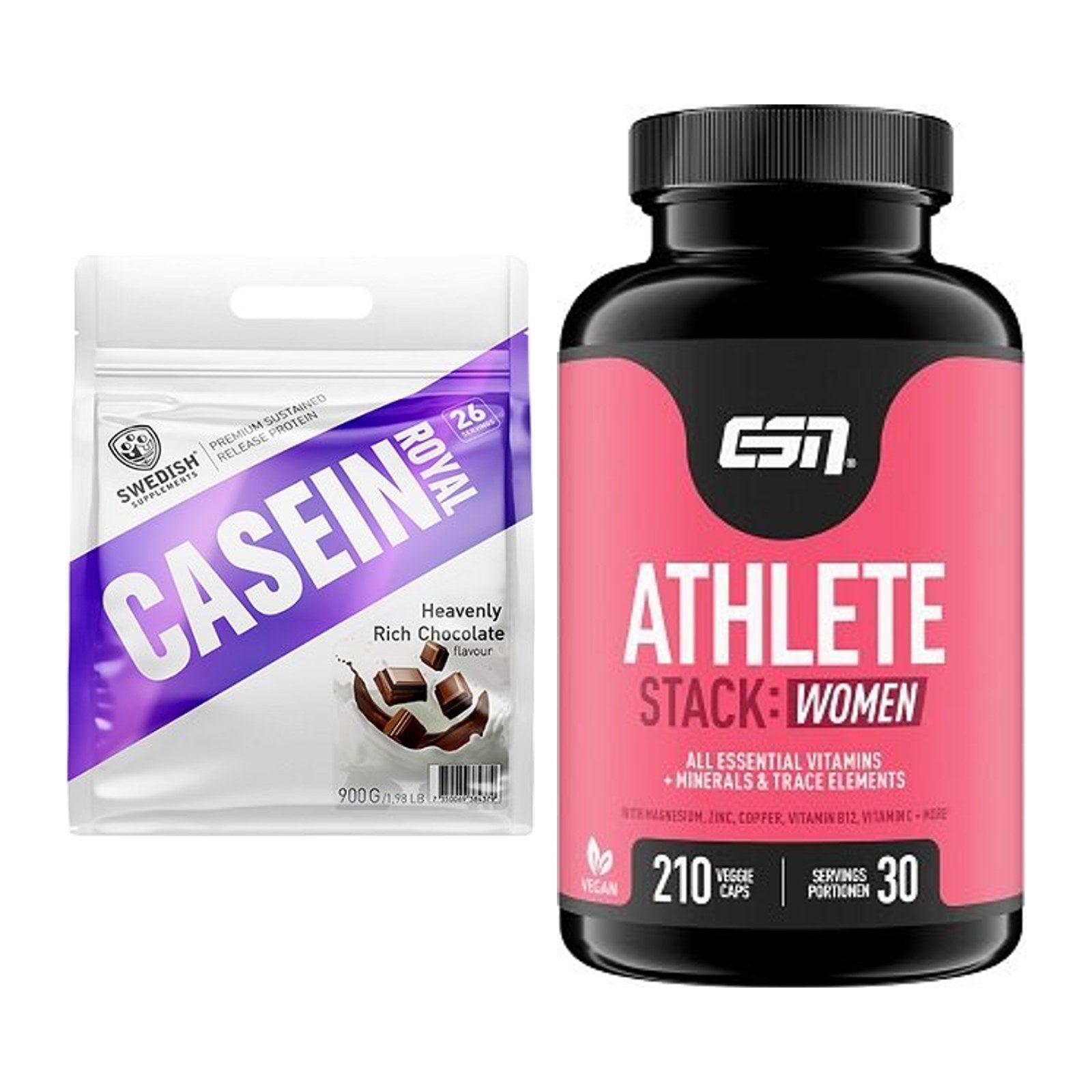 Basis-Set: Swedish Supplements Casein Royal + ESN Athlete Stack:WOMEN – alle enthaltenen Artikel