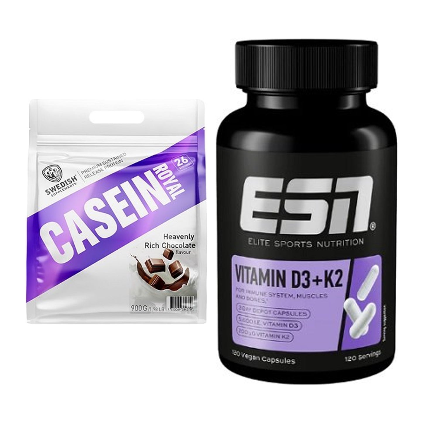 Basis-Set: Swedish Supplements Casein Royal + ESN Vitamin D3 + K2 – alle enthaltenen Artikel