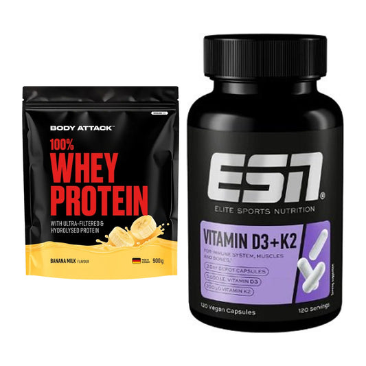 Basis-Set: Body Attack 100% Whey Protein + ESN Vitamin D3 + K2 – alle enthaltenen Artikel