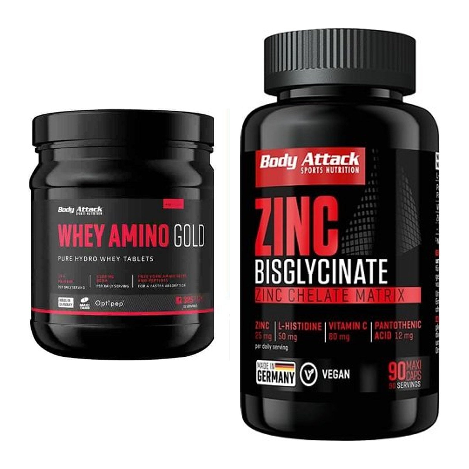 Basis-Set: Body Attack Whey Amino Gold + Body Attack Zink Bisglycinate – alle enthaltenen Artikel