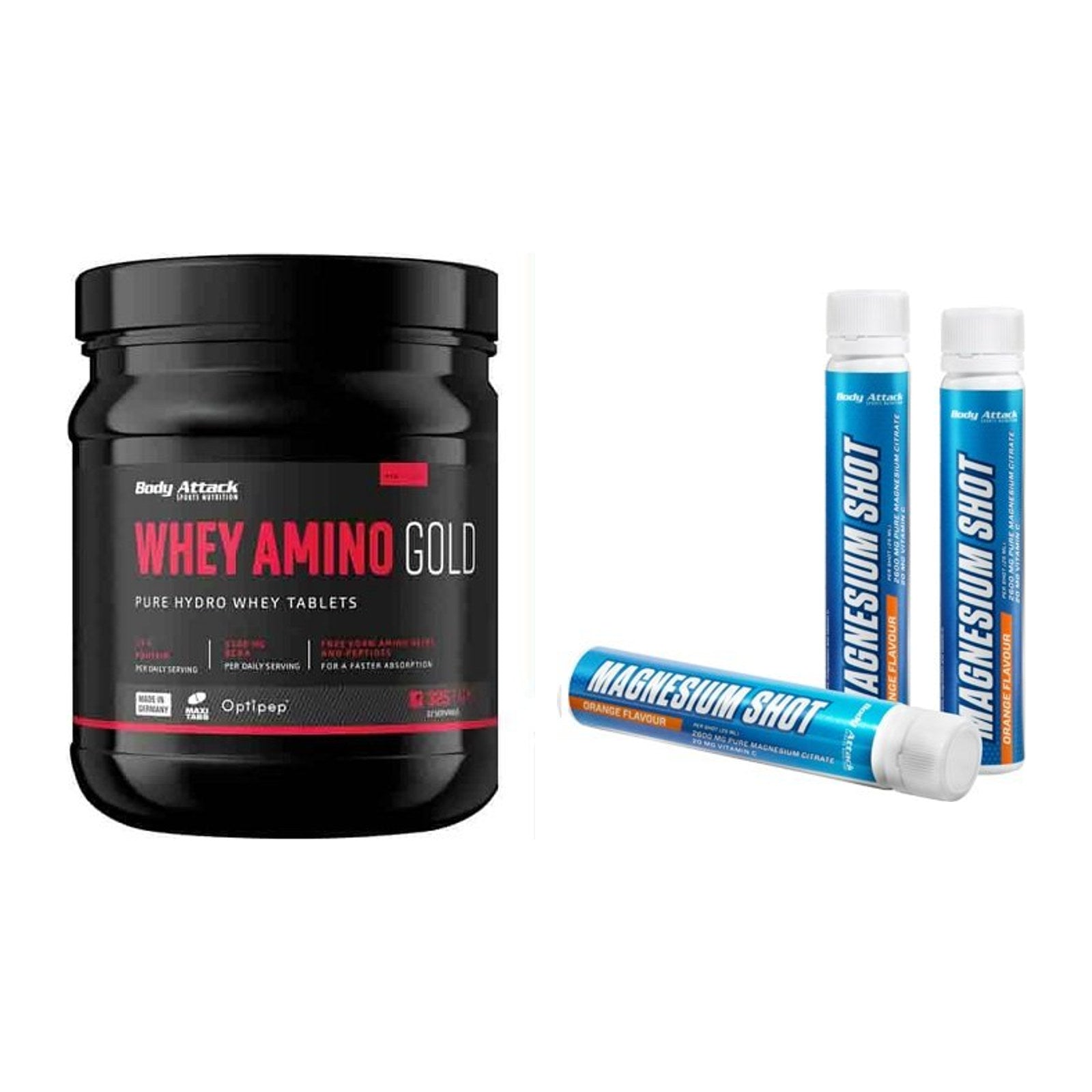 Basis-Set: Body Attack Whey Amino Gold + Body Attack Magnesium Shots – alle enthaltenen Artikel