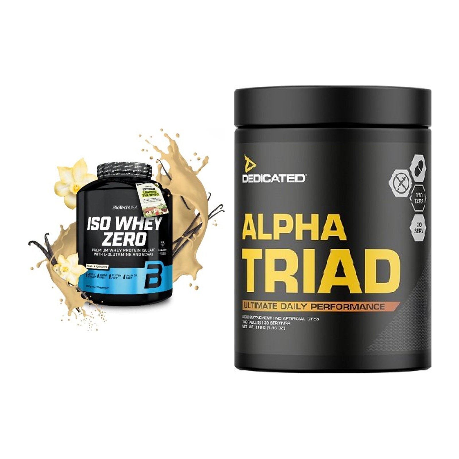 Basis-Set: BioTech Iso Whey Zero + Dedicated Alpha Triad 180 Tabl. – alle enthaltenen Artikel