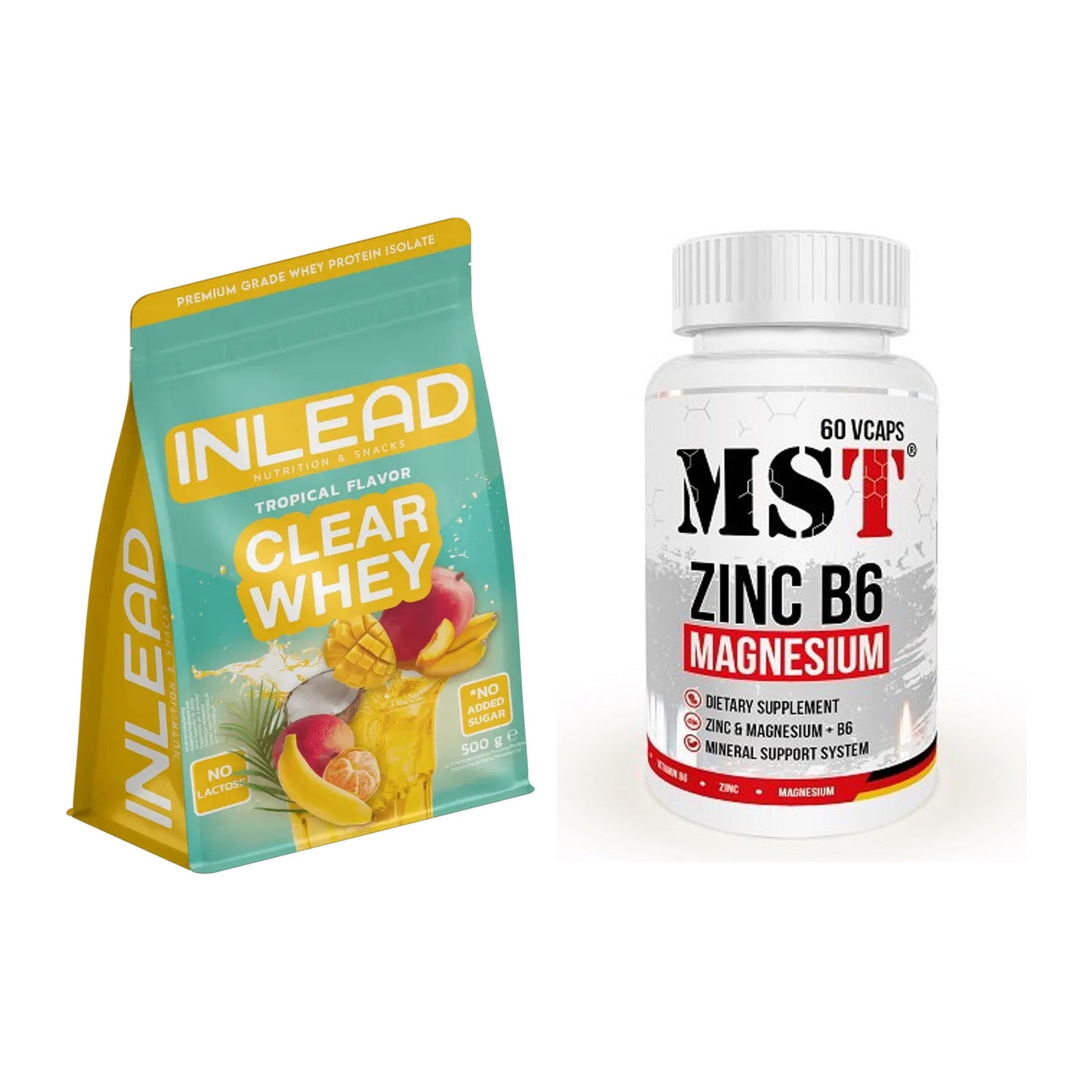 Basis-Set: INLEAD Clear Whey Isolate + MST Zinc + Magnesium + B6 60 – alle enthaltenen Artikel