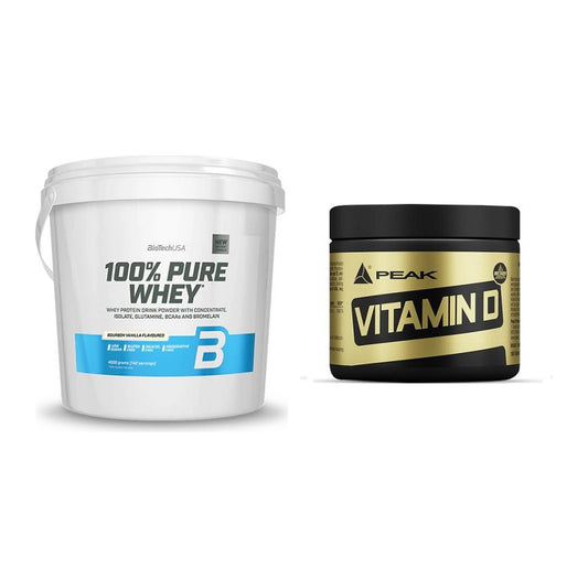 Basis-Set: BioTech 100% Pure Whey + Peak Vitamin D 180 Tabl. – alle enthaltenen Artikel