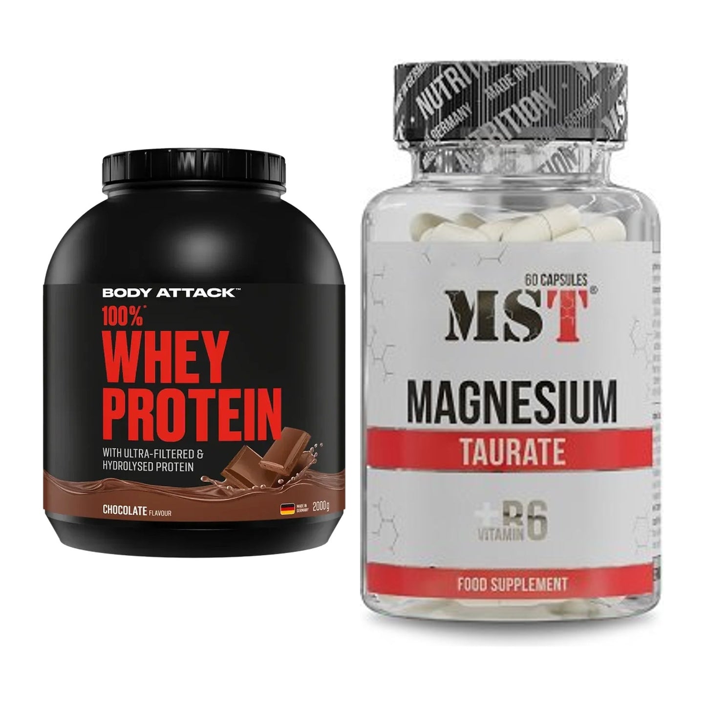 Basis-Set: Body Attack 100% Whey Protein + MST Magnesium Taurat – alle enthaltenen Artikel