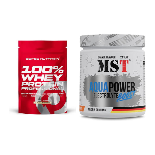 Basis-Set: Scitec 100% Whey Protein + MST Aqua Power Electrolyte Boost – alle enthaltenen Artikel