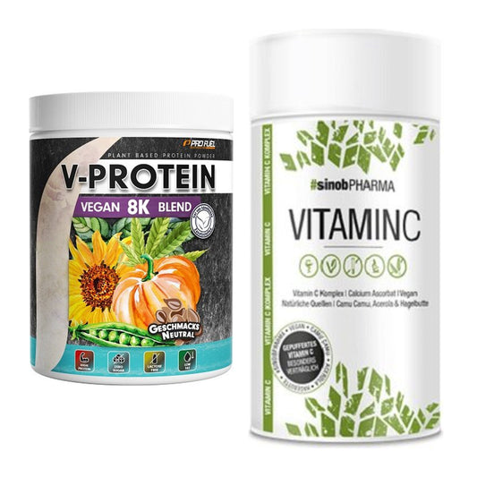Basis-Set: ProFuel V-Protein Vegan 8K Blend + Sinob Vitamin C – alle enthaltenen Artikel