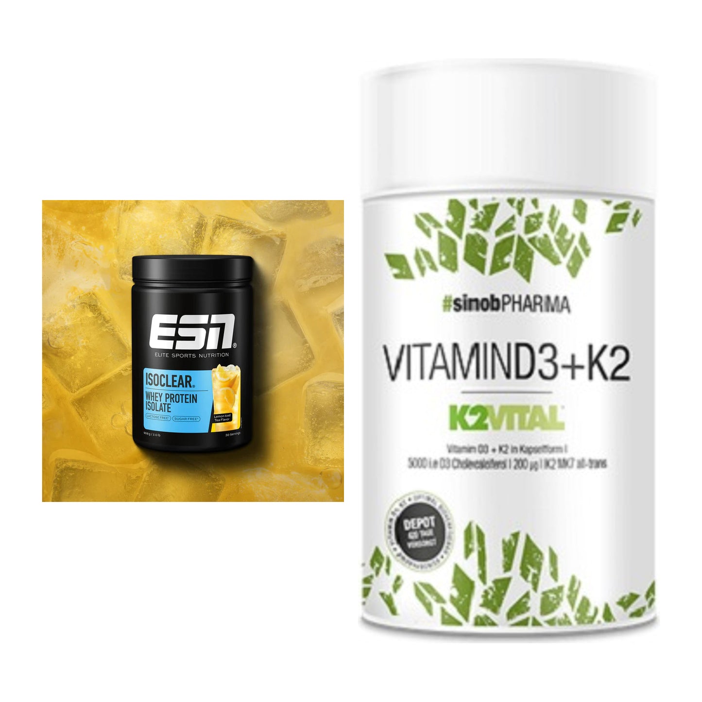 Basis-Set: ESN ISOCLEAR Whey Isolate + Sinob Vitamin D3 + K2 – alle enthaltenen Artikel