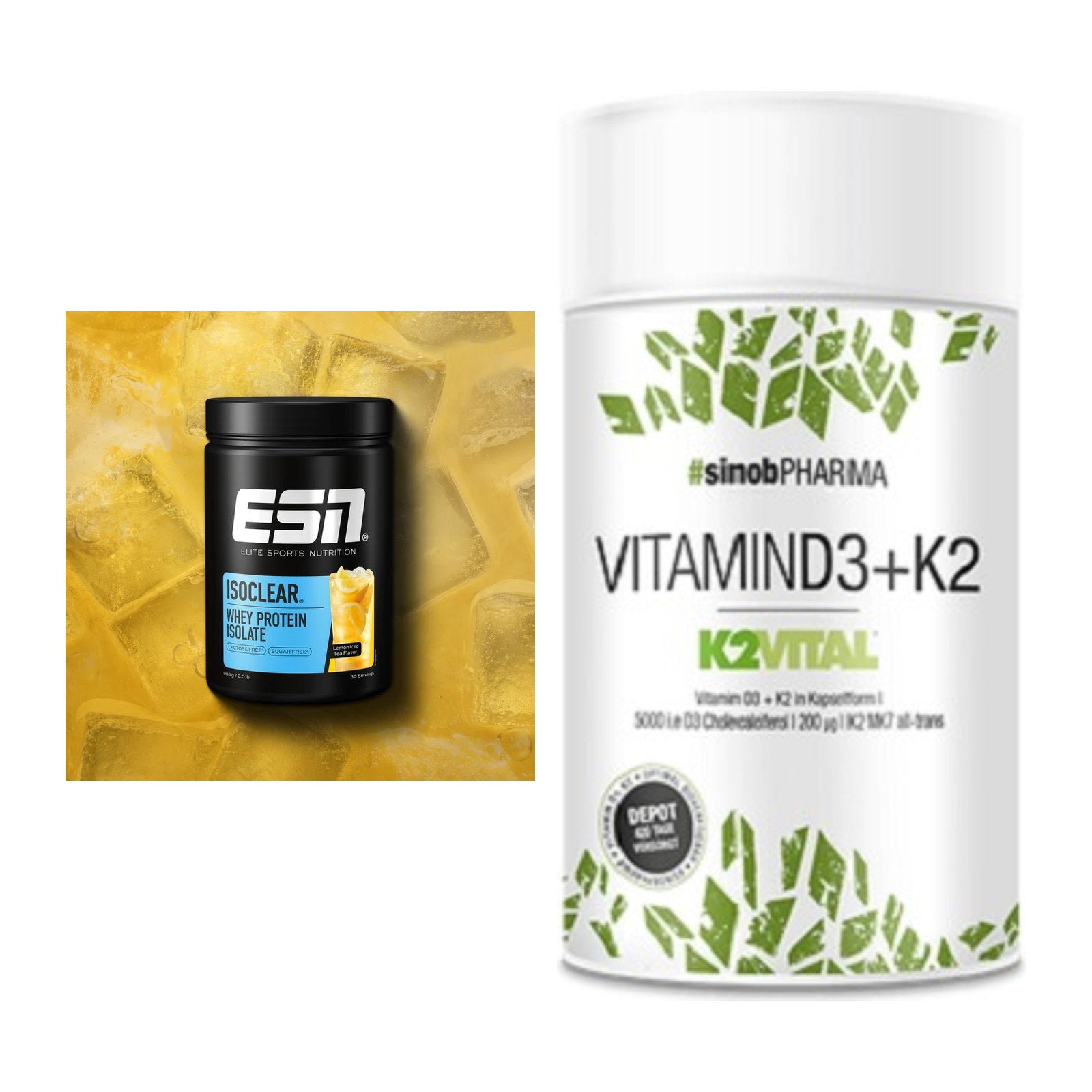 Basis-Set: ESN ISOCLEAR Whey Isolate + Sinob Vitamin D3 + K2 – alle enthaltenen Artikel