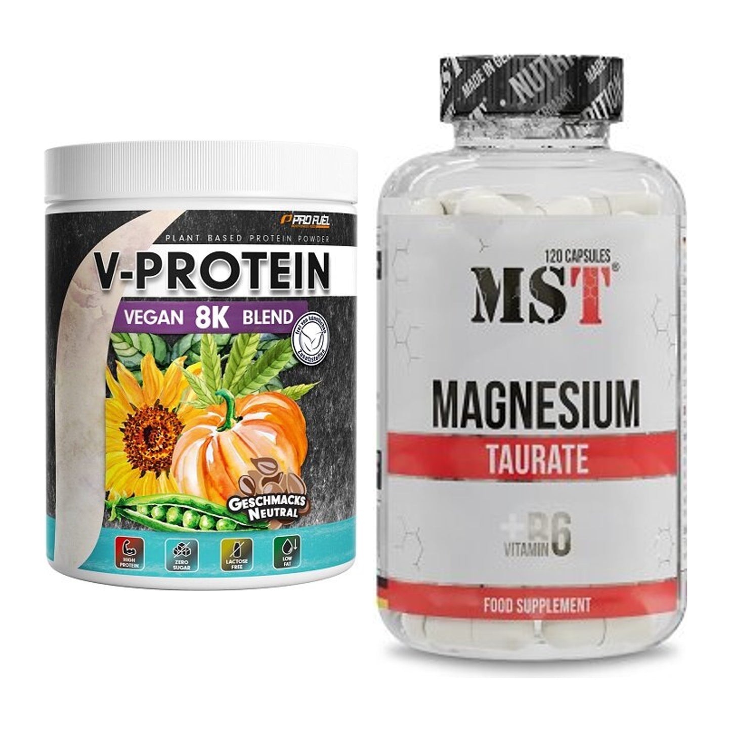 Basis-Set: ProFuel V-Protein Vegan 8K Blend + MST Magnesium Taurat – alle enthaltenen Artikel