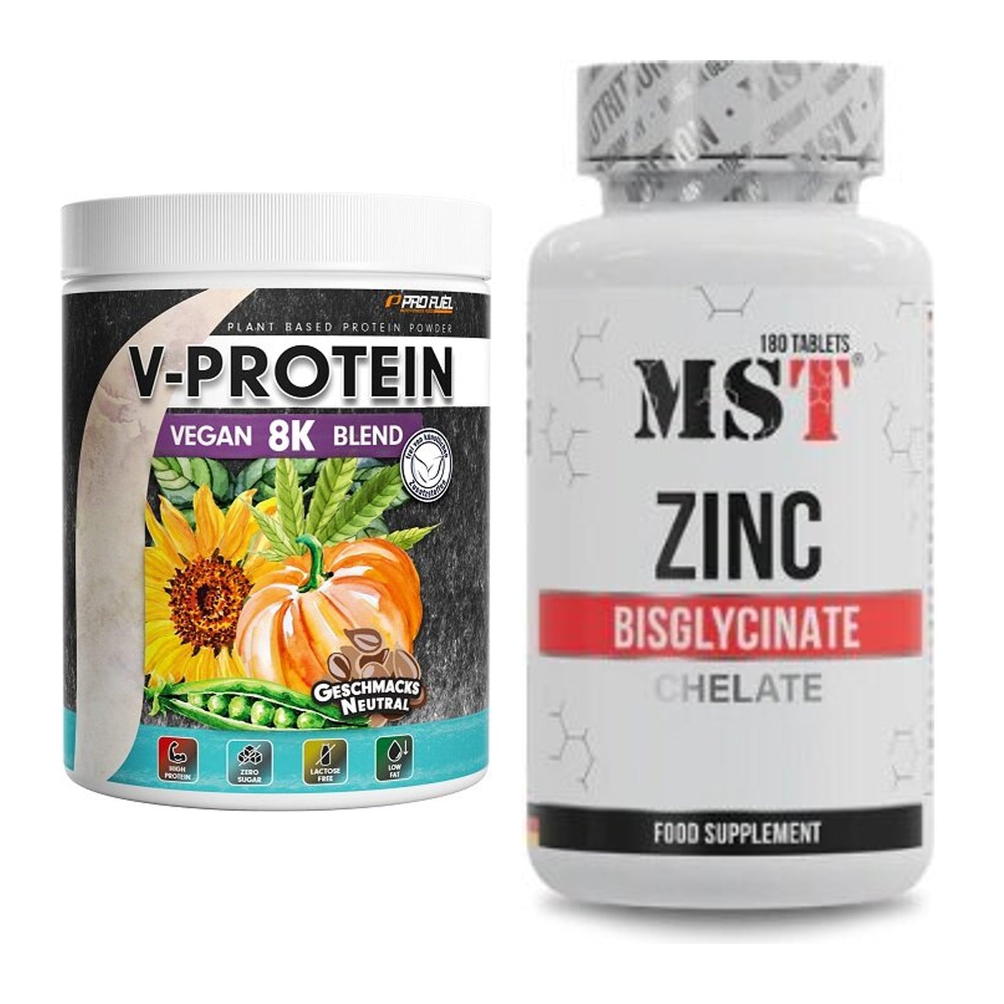 Basis-Set: ProFuel V-Protein Vegan 8K + MST Zinc Chelate – alle enthaltenen Artikel