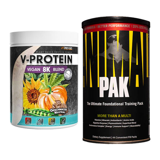 Basis-Set: ProFuel V-Protein Vegan 8K + Universal Animal Pak 44 – alle enthaltenen Artikel