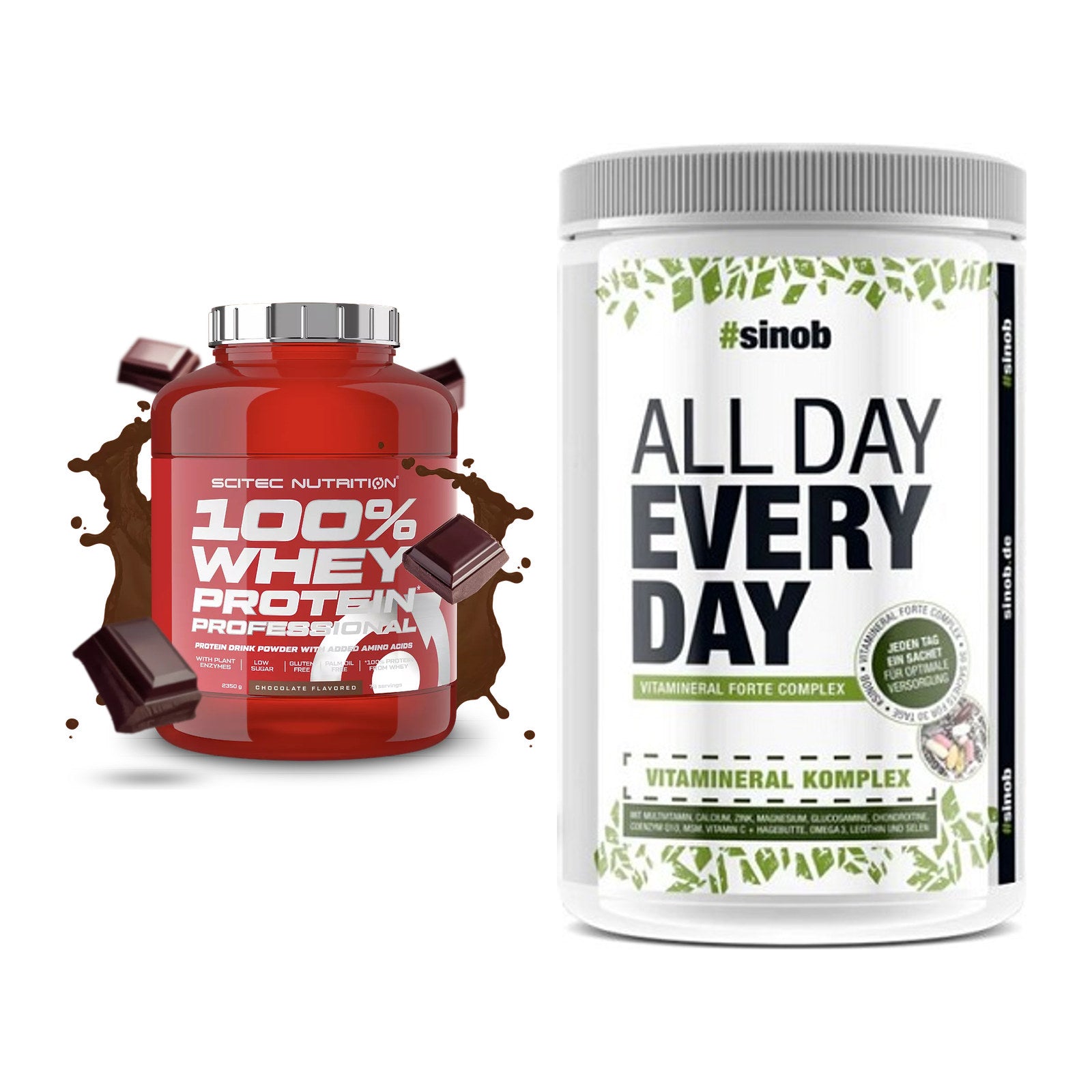 Basis-Set: Scitec 100% Whey + Sinob All Day Every Day 30 – alle enthaltenen Artikel
