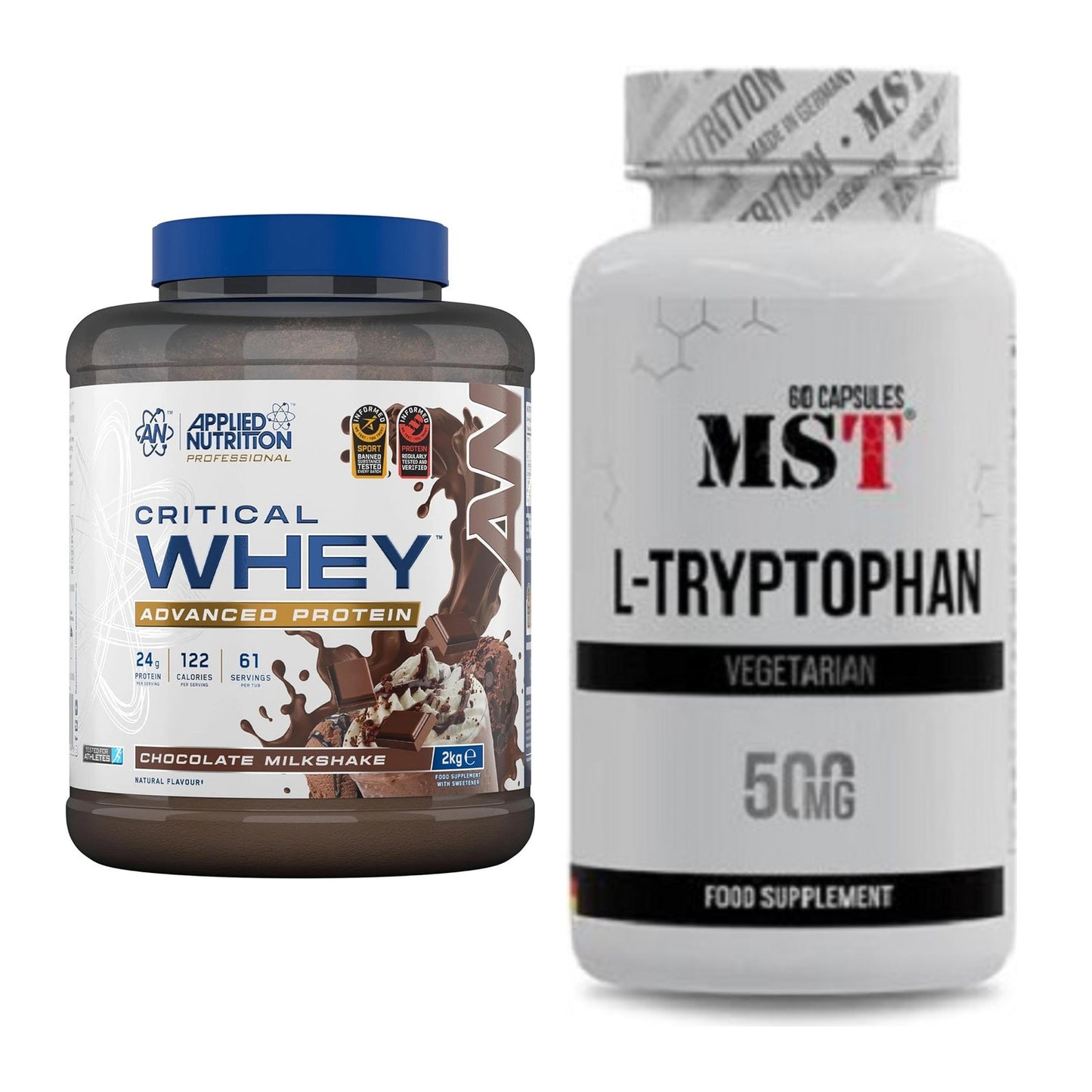 Basis-Set: Applied Nutrition Critical Whey + MST Tryptophan 500mg – alle enthaltenen Artikel