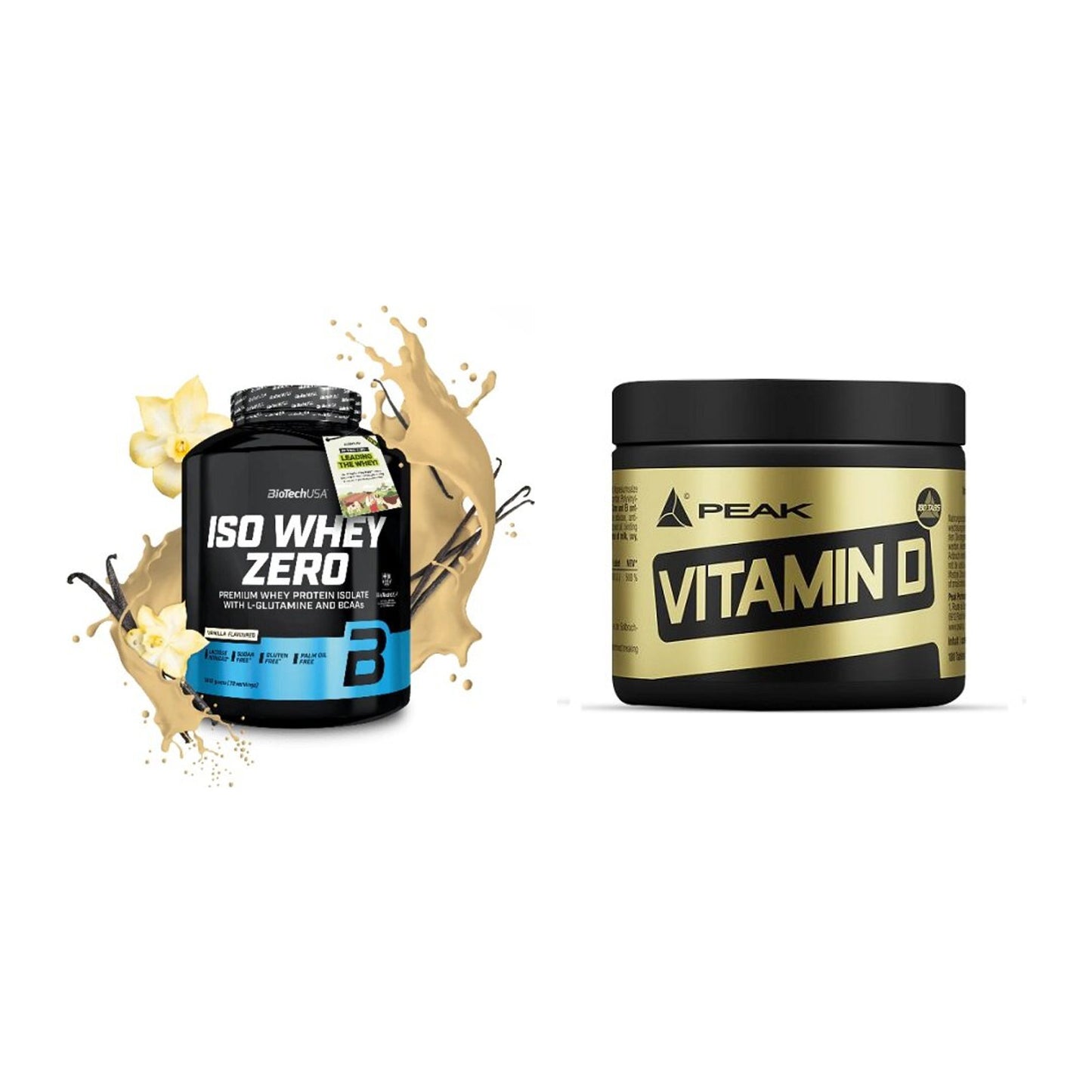 Basis-Set: BioTech Iso Whey Zero + Peak Vitamin D 180 Tabl. – alle enthaltenen Artikel