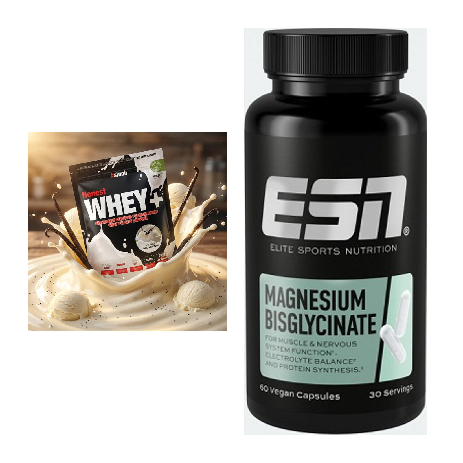 Basis-Set: Sinob Honest Whey+ + ESN Magnesium Bisglycinate – alle enthaltenen Artikel