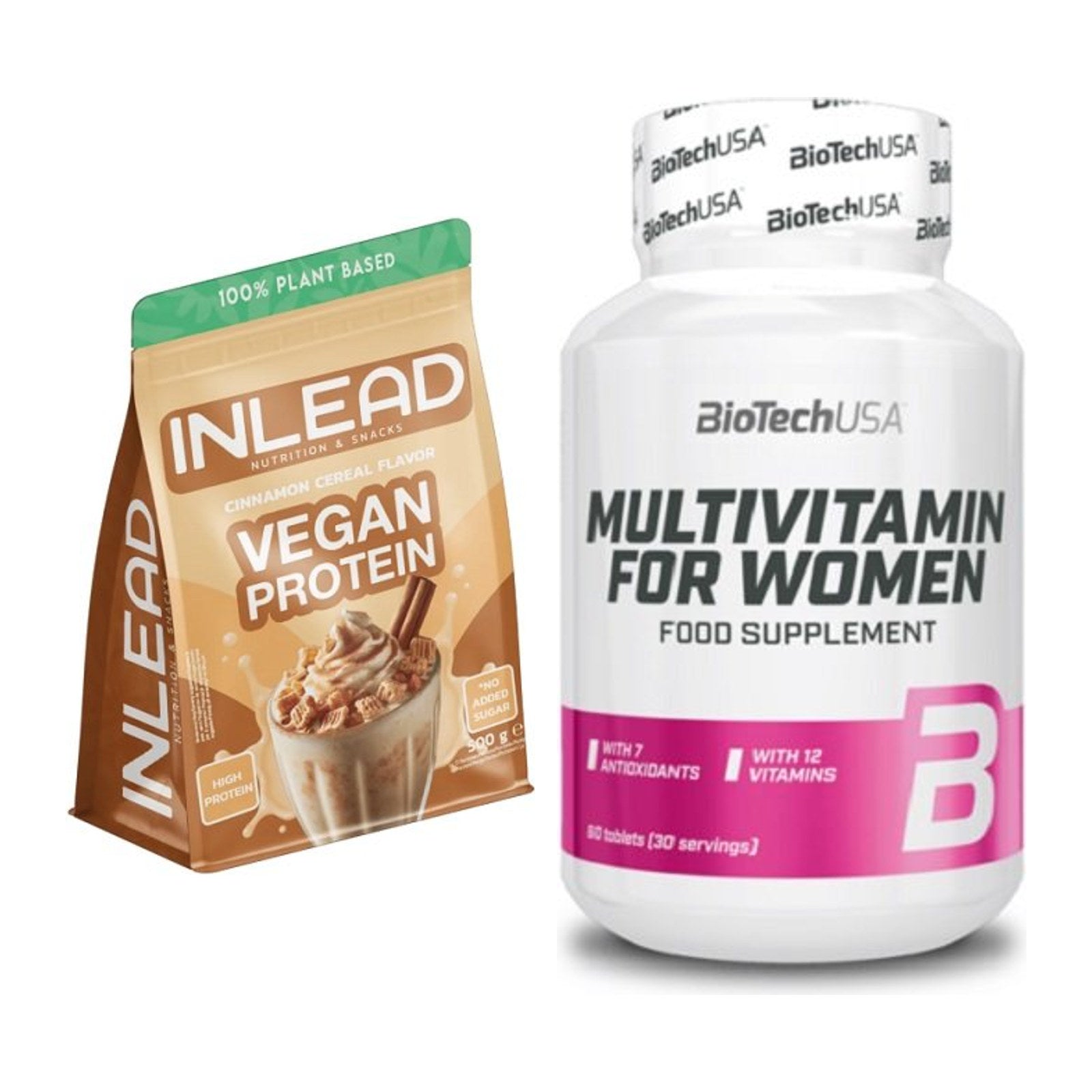 Basis-Set: INLEAD Vegan Protein + BioTech Multivitamin für Frau 60 – alle enthaltenen Artikel