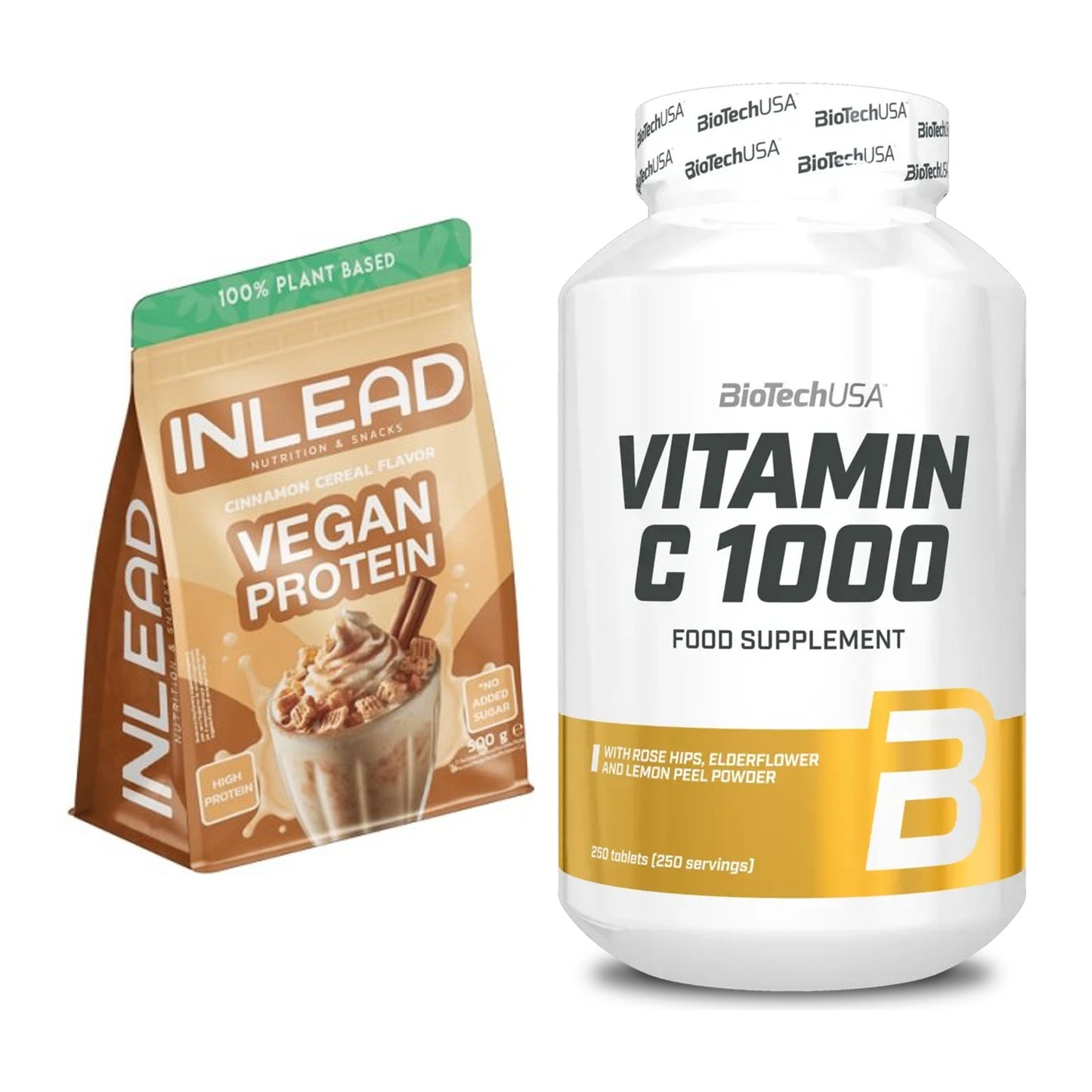 Basis-Set: INLEAD Vegan Protein + BioTech Vitamin C 1000 250 Tabl. – alle enthaltenen Artikel