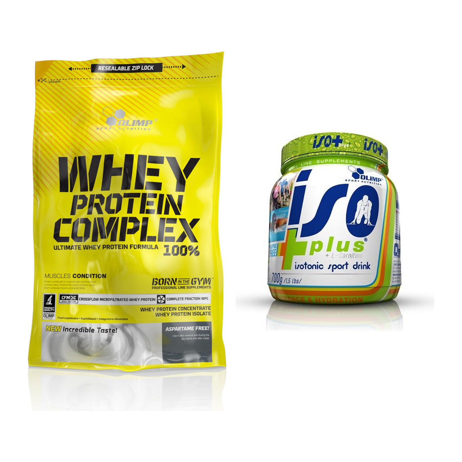 Basis-Set: Olimp Whey Protein Complex 100% + Olimp Iso Plus – alle enthaltenen Artikel