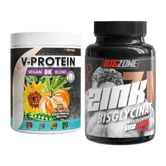Basis-Set: ProFuel V-Protein Vegan 8K + Big Zone Zink Bisglycinat – alle enthaltenen Artikel