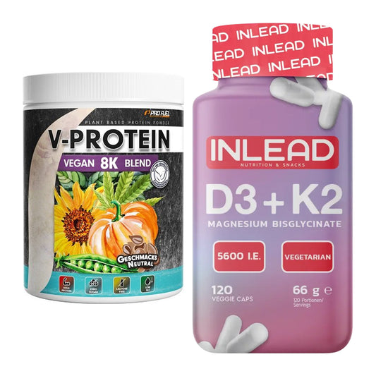 Basis-Set: ProFuel V-Protein Vegan 8K + INLEAD Vitamin D3 + K2 – alle enthaltenen Artikel