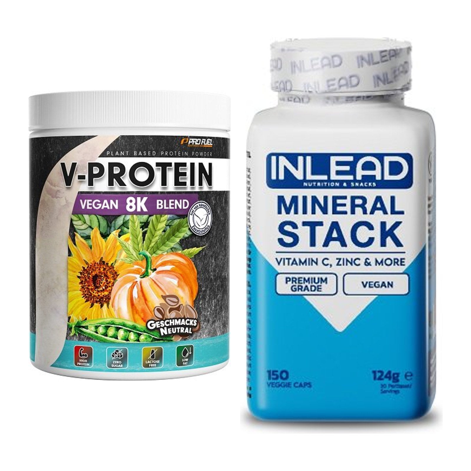 Basis-Set: ProFuel V-Protein Vegan 8K Blend + INLEAD Mineral Stack – alle enthaltenen Artikel