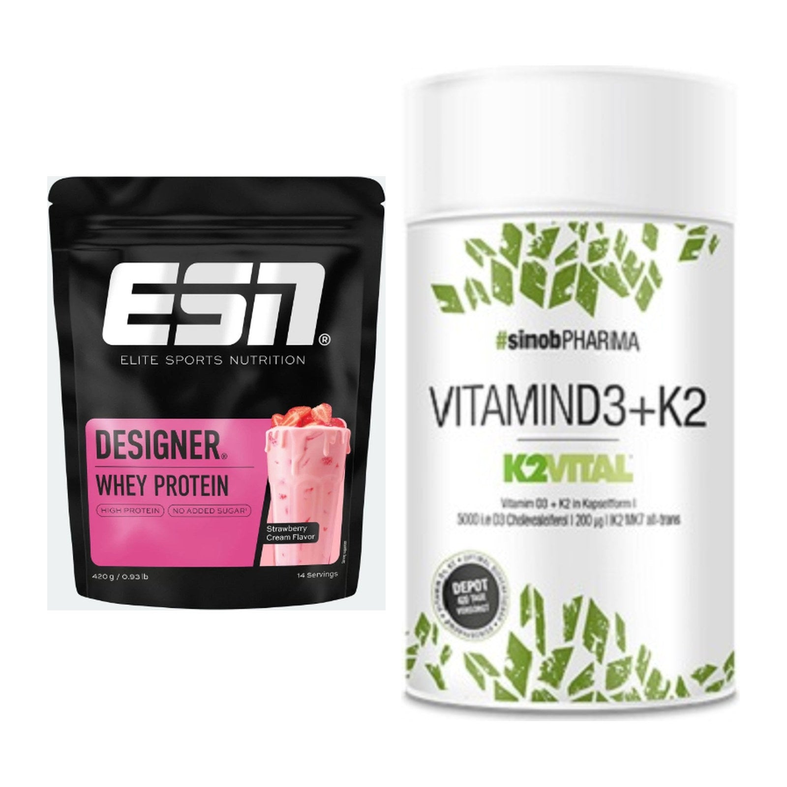 Basis-Set: ESN Designer Whey + Sinob Vitamin D3 + K2 – alle enthaltenen Artikel