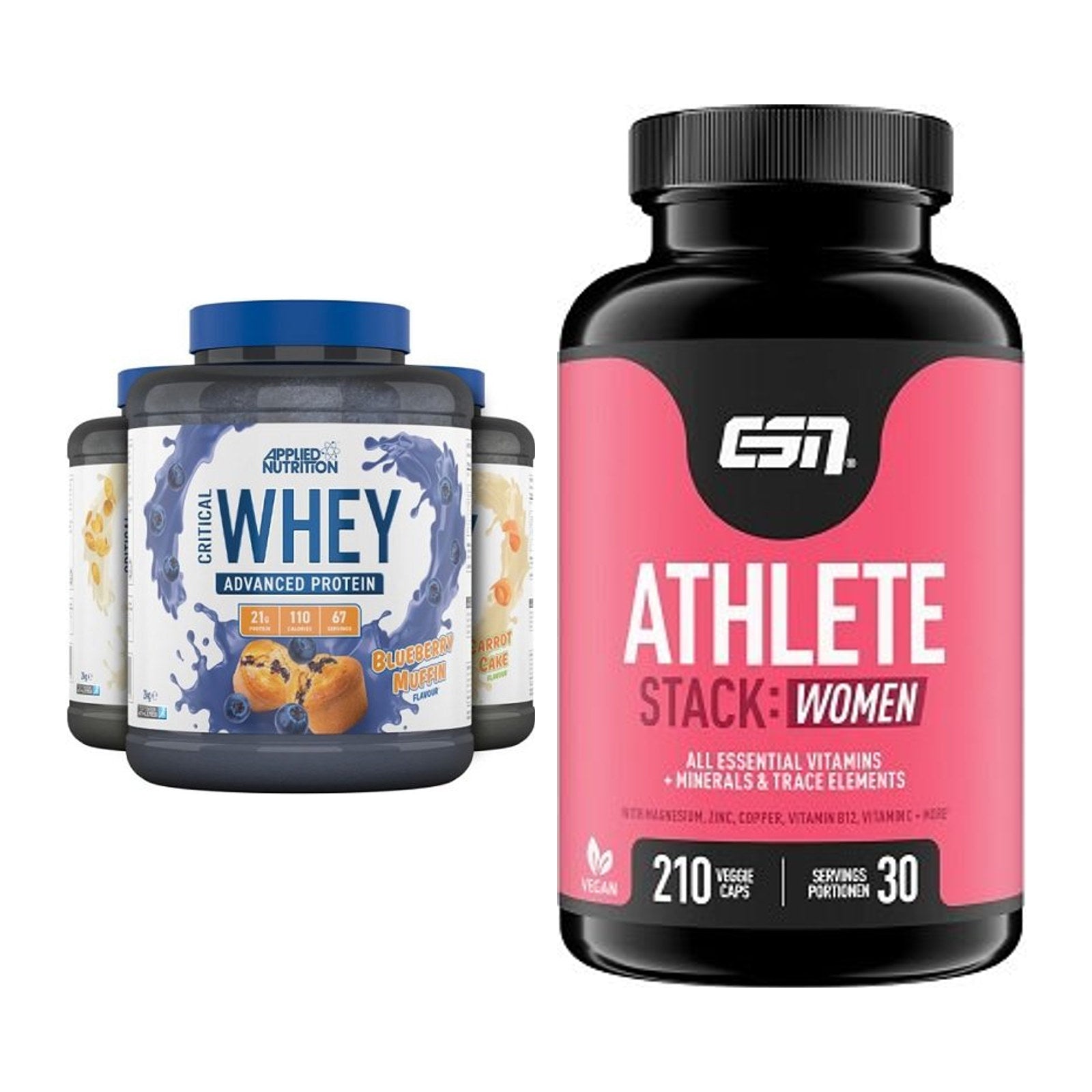 Basis-Set: Applied Nutrition Critical Whey + ESN Athlete Stack:WOMEN – alle enthaltenen Artikel