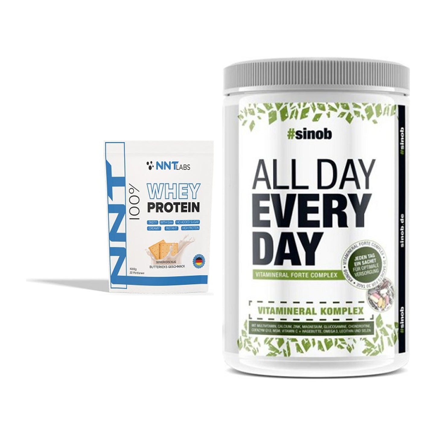 Basis-Set: NNT Whey + Sinob All Day Every Day 30 Serv. – alle enthaltenen Artikel