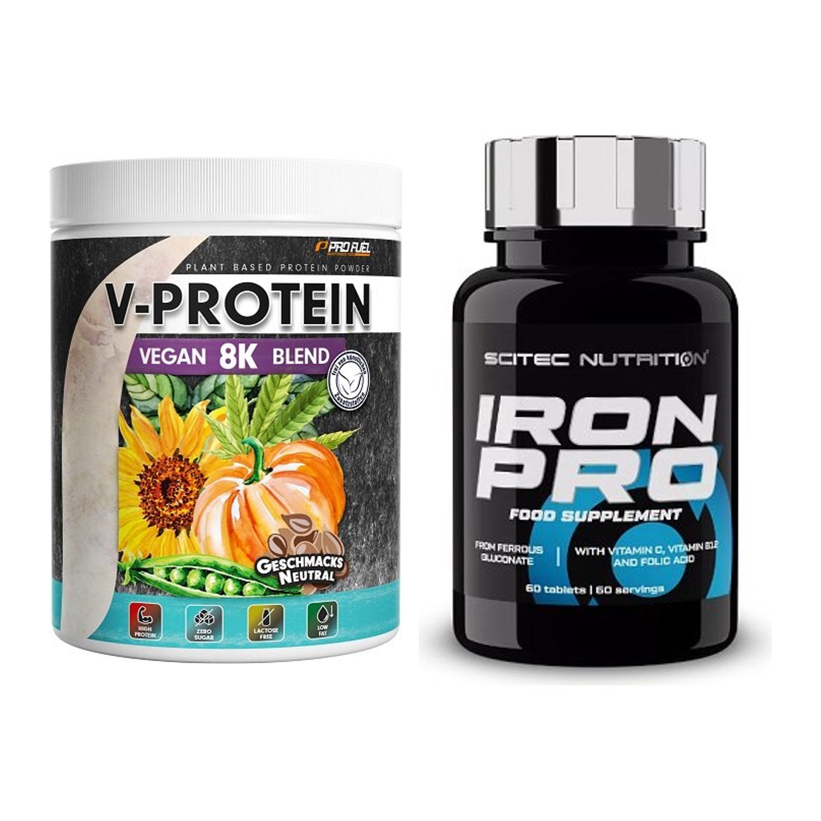 Basis-Set: ProFuel V-Protein Vegan 8K Blend + Scitec Iron Pro – alle enthaltenen Artikel