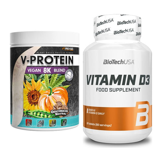 Basis-Set: ProFuel V-Protein Vegan 8K Blend + BioTech Vitamin D3 – alle enthaltenen Artikel