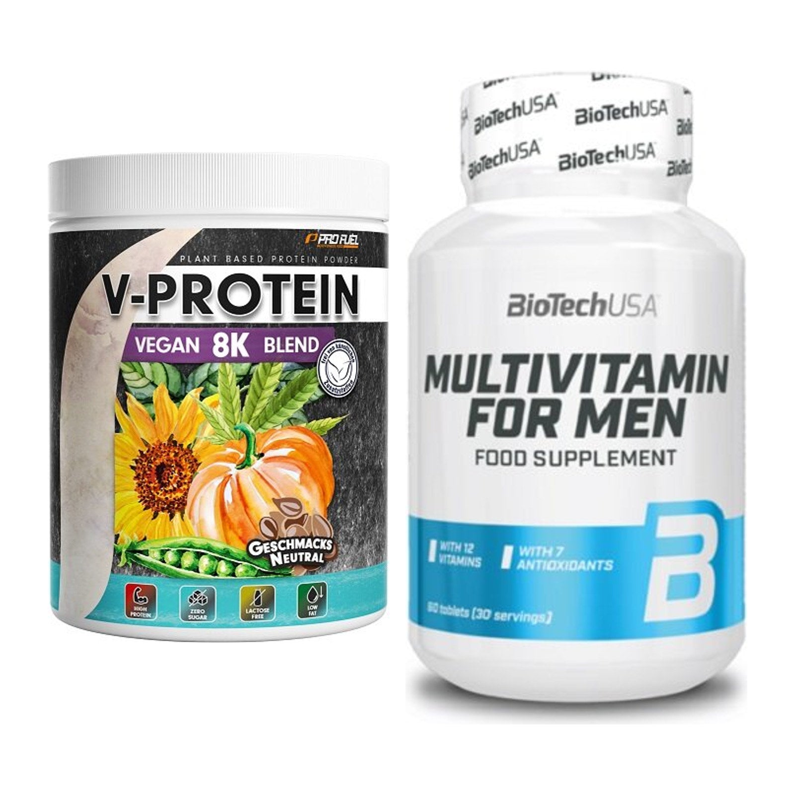 Basis-Set: ProFuel V-Protein Vegan 8K + BioTech Multivitamin for Men – alle enthaltenen Artikel