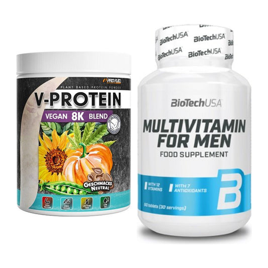 Basis-Set: ProFuel V-Protein Vegan 8K + BioTech Multivitamin for Men – alle enthaltenen Artikel