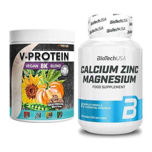 Basis-Set: ProFuel V-Protein Vegan 8K + BioTech Calcium Zinc – alle enthaltenen Artikel