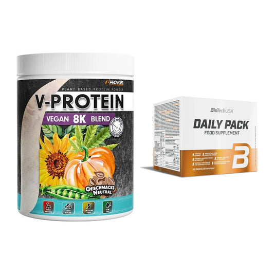 Basis-Set: ProFuel V-Protein Vegan 8K + BioTech Daily Packs 30 Packs – alle enthaltenen Artikel