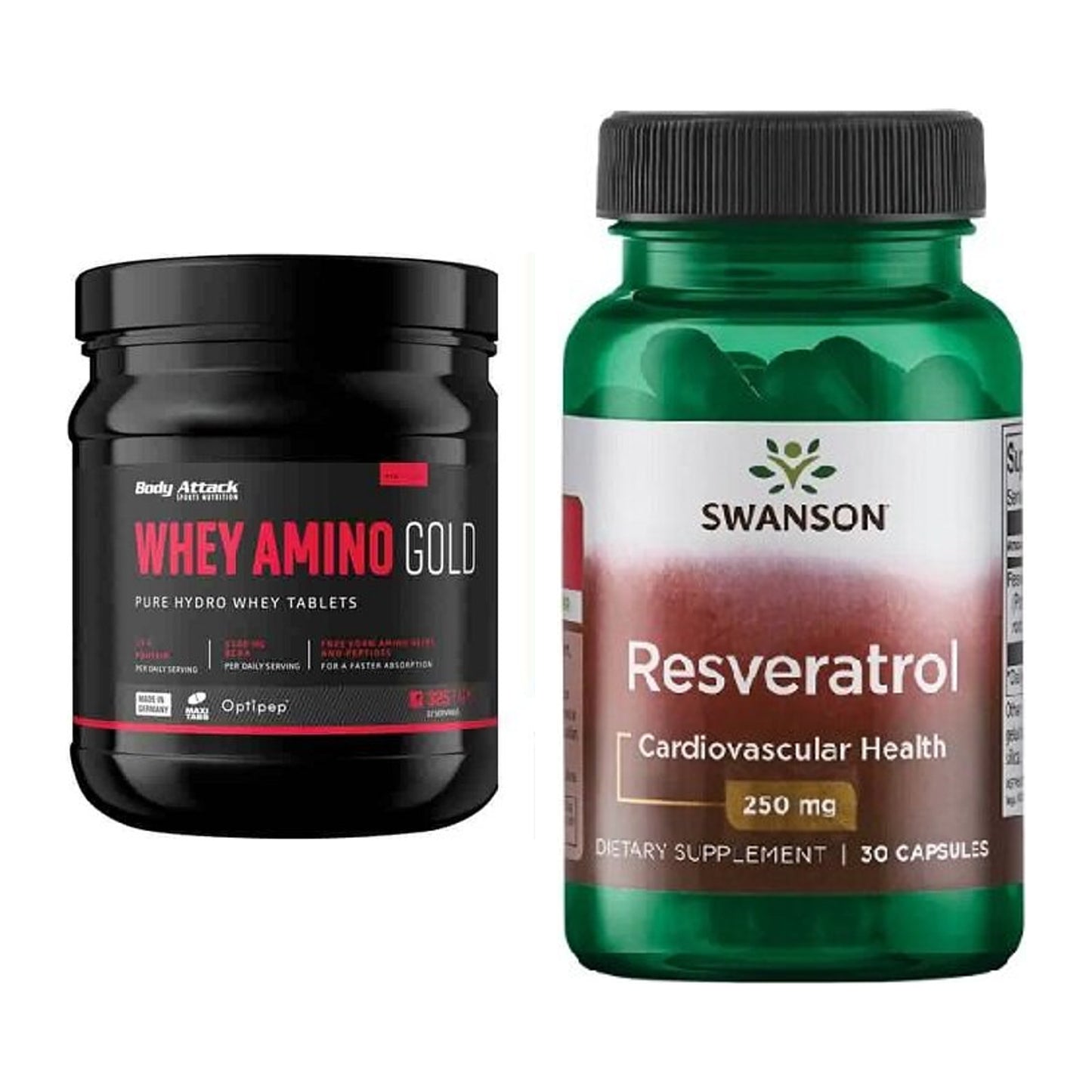 Basis-Set: Body Attack Whey Amino Gold + Swanson Resveratrol – alle enthaltenen Artikel